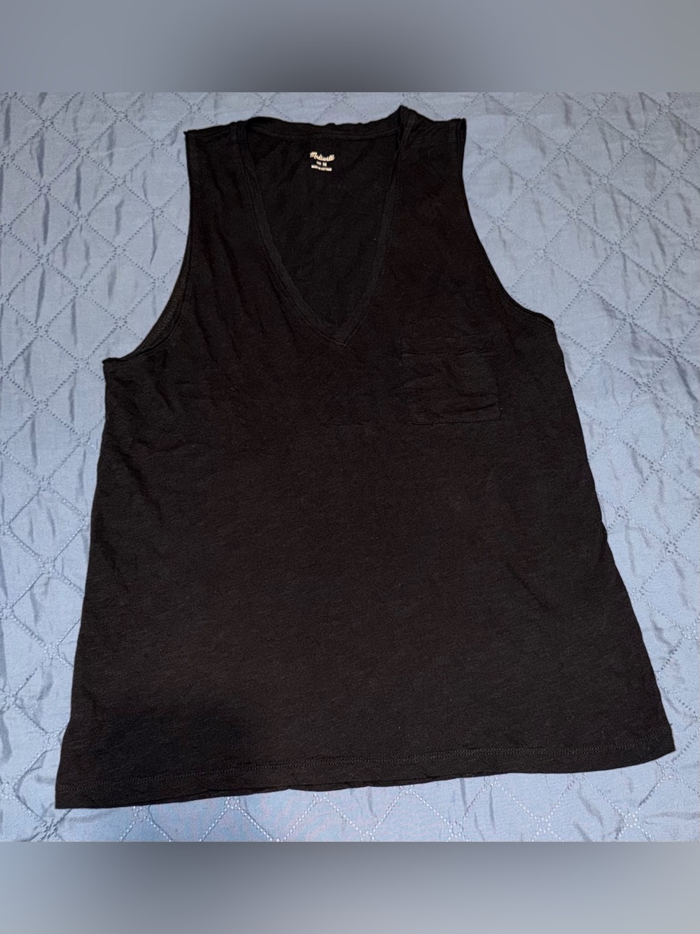 Whisper Cotton V-Neck Pocket Tank-True Black Size-M